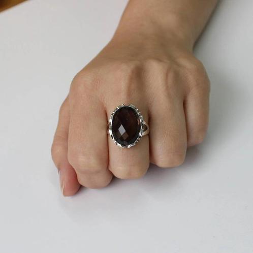 **opheffing**Schitterende ring met rookkwarts, Sieraden, Tassen en Uiterlijk, Ringen, Nieuw, Dame, 19 tot 20, Bruin, Zilver, Met edelsteen