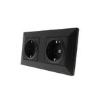 Zwarte dubbele schakelaar stopcontact wand, Ophalen of Verzenden, Nieuw, Stopcontact