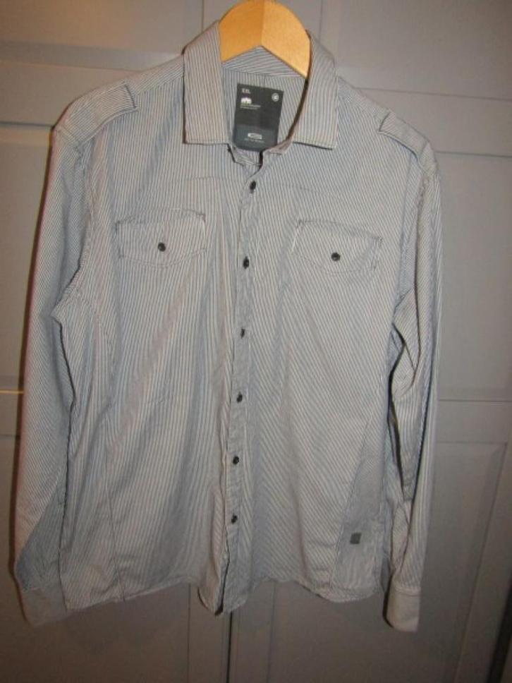 G604 G-Star mt L-XL overhemd denimblauw wit streepje, Kleding | Heren, Overhemden, Zo goed als nieuw, Halswijdte 41/42 (L), Blauw