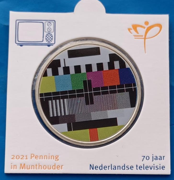 70 jaar Nederlandse Televisie 2021 Penning in munthouder, Postzegels en Munten, Penningen en Medailles, Overige materialen, Nederland