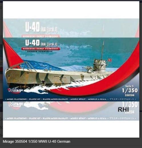 Bouwpakket Mirage-Hobby Mirage 350504 1/350 WWII U-40 German, Hobby en Vrije tijd, Modelbouw | Auto's en Voertuigen, Nieuw, Auto