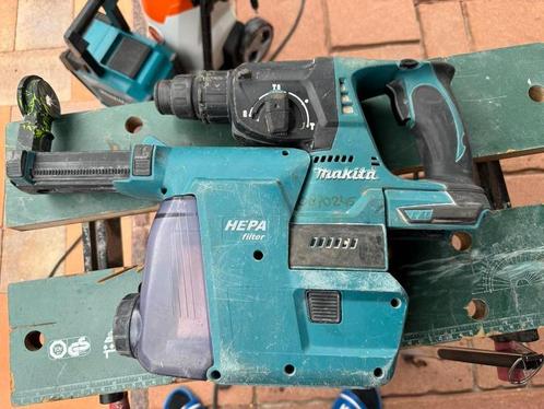 Makita DHR242 SDS plus 18V accu combihamer+ DX06 stofzuiger, Doe-het-zelf en Verbouw, Gereedschap | Boormachines, Gebruikt, Boor- en/of Breekhamer