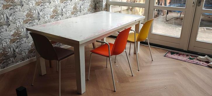 Eettafel + 3 Eettafel stoelen + eetbank ca. 180 x 100 x 75cm, Huis en Inrichting, Tafels | Eettafels, Gebruikt, 50 tot 100 cm