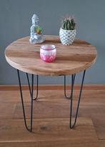 🌸BIJZETTAFEL SALONTAFEL PLANTENTAFEL METAAL HARDHOUT 52 CM, Tuin en Terras, Tuintafels, Ophalen, Zo goed als nieuw, Rond, Hout