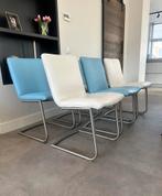 Zes blauw/crème leder Henders & Hazel design stoel rvs frame, Huis en Inrichting, Stoelen, Ophalen, Henders en Hazel, Metaal, Henders en Hazel