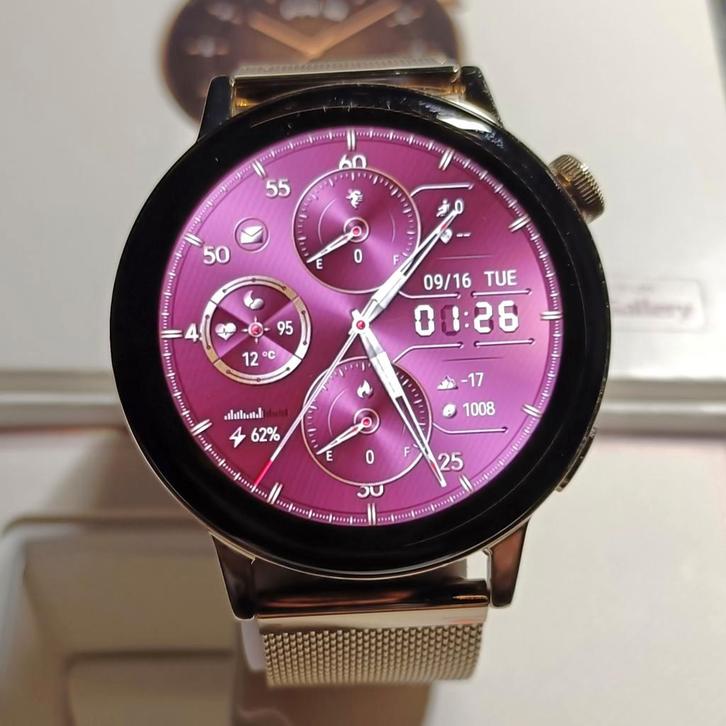 Huawei Watch GT 3 Elegant Milanese gouden band zgan, Sieraden, Tassen en Uiterlijk, Smartwatches, Zo goed als nieuw, Android, Zilver
