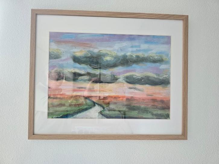 Pastelkrijt Schilderij in Eiken Lijst, Huis en Inrichting, Woonaccessoires | Schilderijen, Tekeningen en Foto's, Ophalen of Verzenden