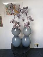 Twee Leonardo Vazen Coco grijs 52 cm met decoratie, Ophalen, Overige kleuren, 50 tot 75 cm, Glas