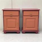 Opgeknapte vintage nachtkastjes bordeaux & terra & messing, Ophalen, Minder dan 45 cm, Onbekend, 55 tot 70 cm