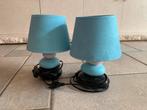 2 nachtlampjes stenen voet met aquablauwe lampenkapjes, Ophalen of Verzenden, Gebruikt, Glas, Minder dan 50 cm