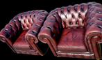2x Chesterfield Club Fauteuils Bruin Rood - Gratis Bezorging, Huis en Inrichting, Fauteuils, Gebruikt, ., Chesterfield, Ophalen of Verzenden