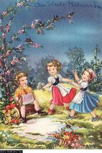 Ansichtkaart	Kinderkaart	Dansende meisjes, jongen op accorde, Verzamelen, Verzenden, 1940 tot 1960, Ongelopen, Kinderen