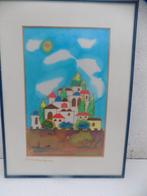 wanddecoratie in lijst kleurig Judaica wissellijst blauw, Ophalen of Verzenden, Gebruikt