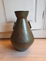 Stoere vaas zink in prachtige kleurstelling bruin met petrol, Huis en Inrichting, Woonaccessoires | Vazen, Ophalen, Gebruikt, Overige kleuren