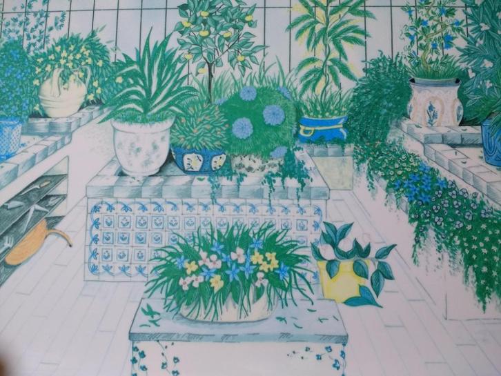 Groot dienblad uit Italie afbeelding serre met planten, Huis en Inrichting, Woonaccessoires | Dienbladen, Zo goed als nieuw, Kunststof
