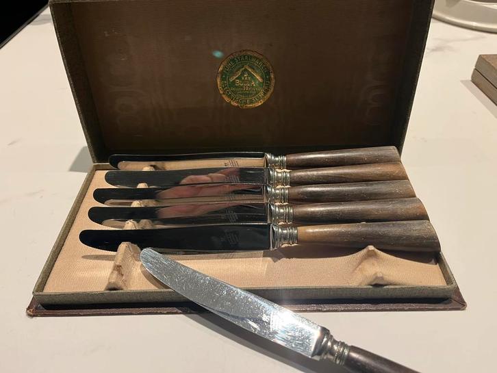 6 diner messen ZWILLING J.A. HENCKELS, Friodur, Koehoorn, Antiek en Kunst, Antiek | Bestek, Ophalen