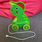 Groene houten trekfiguur kikker, Ophalen of Verzenden, Zo goed als nieuw, Duw- of Trekspeelgoed