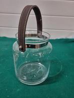 Deco glas pot met vlinder en leren hengsel, Ophalen of Verzenden
