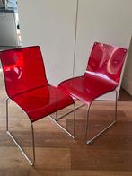 2 Rode Design eetkamerstoelen, Huis en Inrichting, Stoelen, Ophalen, Kunststof, Twee, Zo goed als nieuw
