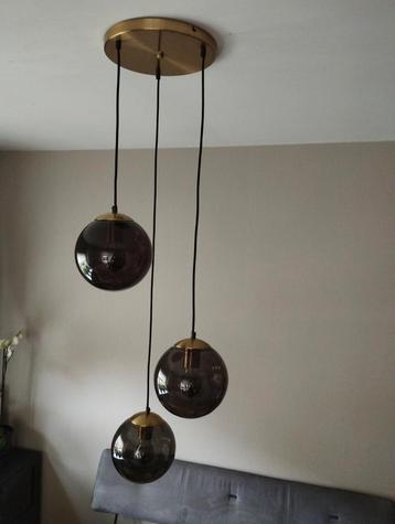 Hanglamp met 3 bollen, goud. 