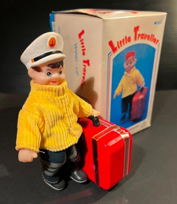 Blikken reiziger met koffer, Verzamelen, Poppetjes en Figuurtjes, Zo goed als nieuw, Ophalen of Verzenden