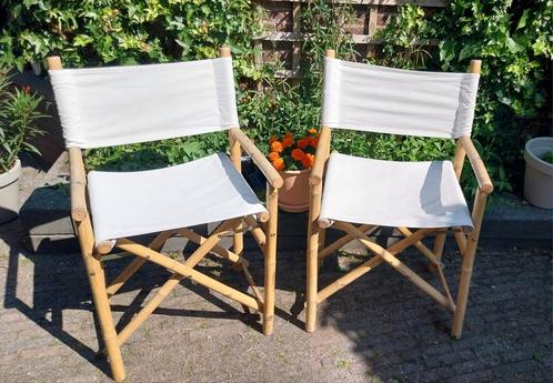 2 witte regiseursstoelen met bamboo frame, Tuin en Terras, Tuinstoelen, Zo goed als nieuw, Overige materialen, Inklapbaar, Ophalen