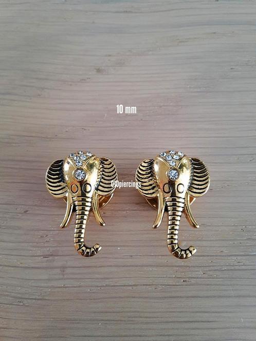 Nieuwe pluggen, tunnels. Staal. Goud. 3D olifant. 8, 10 mm., Sieraden, Tassen en Uiterlijk, Piercings, Zo goed als nieuw, Oor- of Traguspiercing