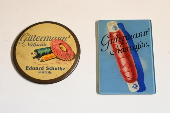 Gütermann's nähseide reclame spiegeltje gutermann naaizijde, Verzamelen, Merken en Reclamevoorwerpen, Gebruikt, Gebruiksvoorwerp