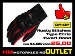 Motorhandschoen Rusty Stitches Chris - Zwart-Rood Handschoen, Info@huybersmotoren.nl, HM - Sale, NL, Dames