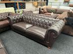 Bruin Leren Vintage 3.5 zits Chesterfield bank, Huis en Inrichting, Banken | Bankstellen, Ophalen, Driepersoons, Leer, Zo goed als nieuw