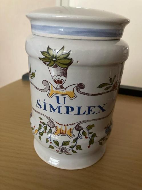 Vintage kleurige apothekerspot U Simplex voorraad pot, Antiek en Kunst, Antiek | Keramiek en Aardewerk, Ophalen of Verzenden
