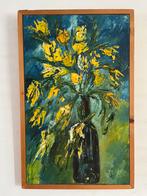 Stilleven schilderij olieverf op doek tulpen in fles, Antiek en Kunst, Ophalen of Verzenden