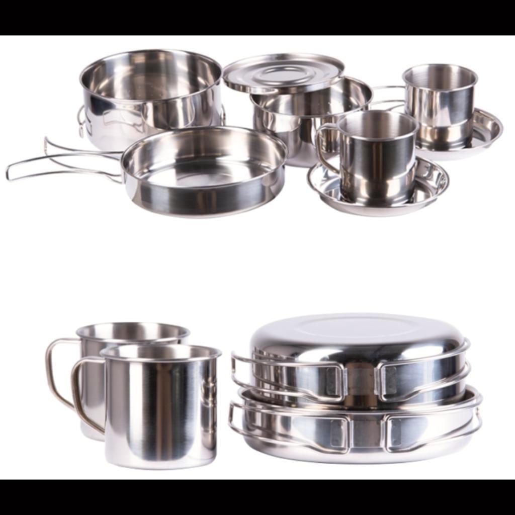 Camping pannenset, KOOKSET RVS 8-DELIG survival outdoor, Caravans en Kamperen, Kampeeraccessoires, Nieuw, Ophalen of Verzenden
