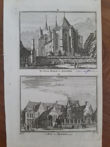 A83-84/ St. Jans Kerk en 't Hof te Arnhem Kopergravure 1745 beschikbaar voor biedingen