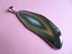 jwg Grote vintage 60s 70s groen agaat steen ketting hanger, Sieraden, Tassen en Uiterlijk, Antieke sieraden, Verzenden, Zilver