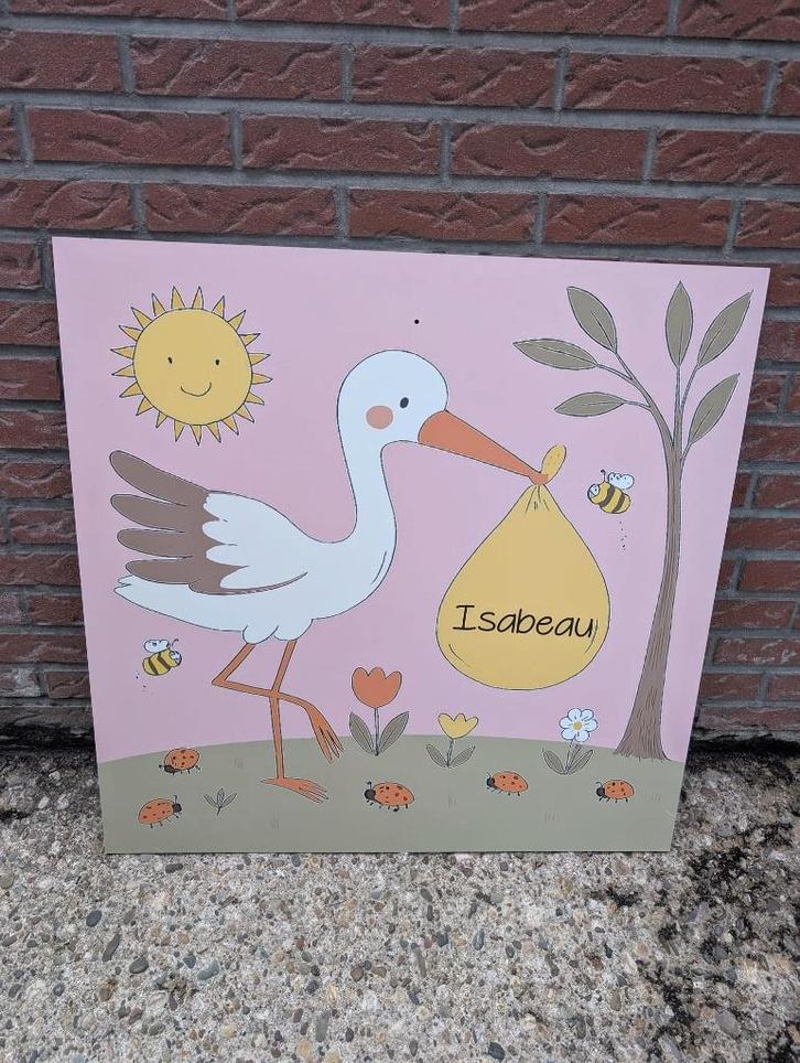 Ooievaar - Geboortebord Roze Meisje, Kinderen en Baby's, Kraamcadeaus en Geboorteborden, Zo goed als nieuw, Geboortebord, Ophalen