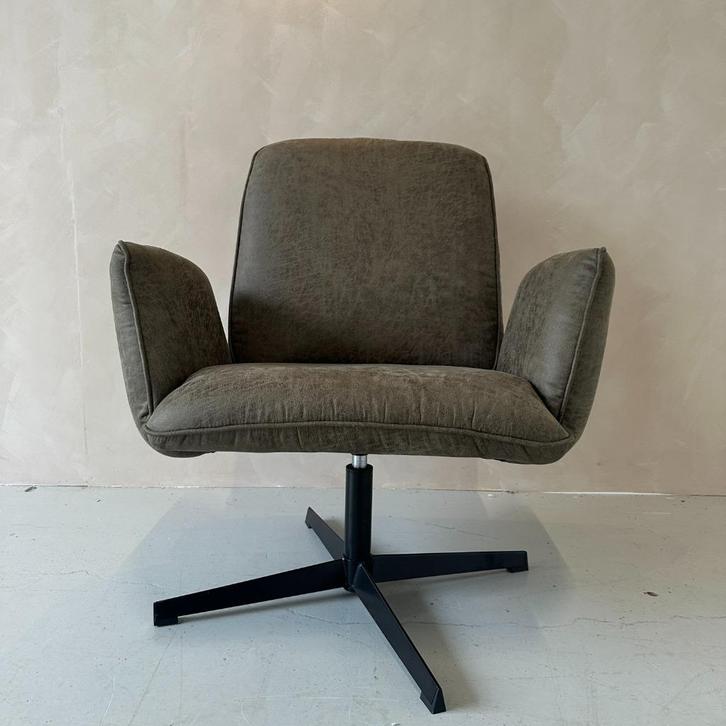 NIEUW - Fauteuil Lugo mosgroen - Ecoleder, Huis en Inrichting, Stoelen, Nieuw, Twee, Leer, Metaal, Stof, Overige kleuren, Ophalen