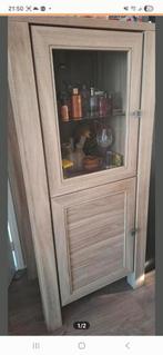 Grijs eiken vitrine kas met verlichting, Ophalen, 100 tot 150 cm, Eikenhout, Modern