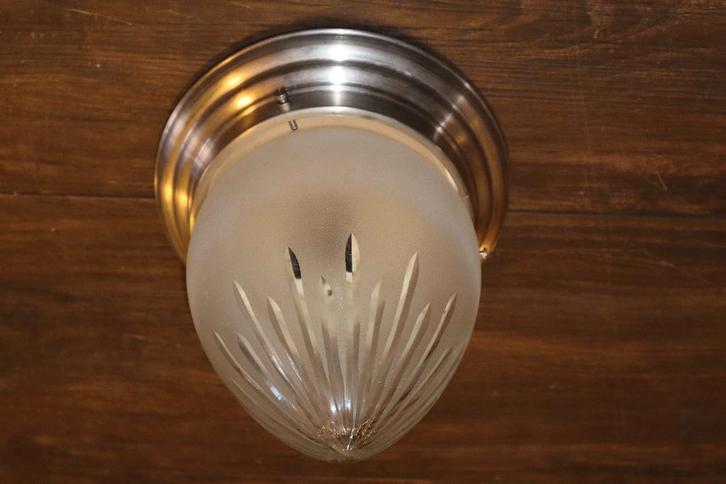 Oude plafonniere met zilver vernikkelde rand, Huis en Inrichting, Lampen | Plafondlampen, Gebruikt, Ophalen