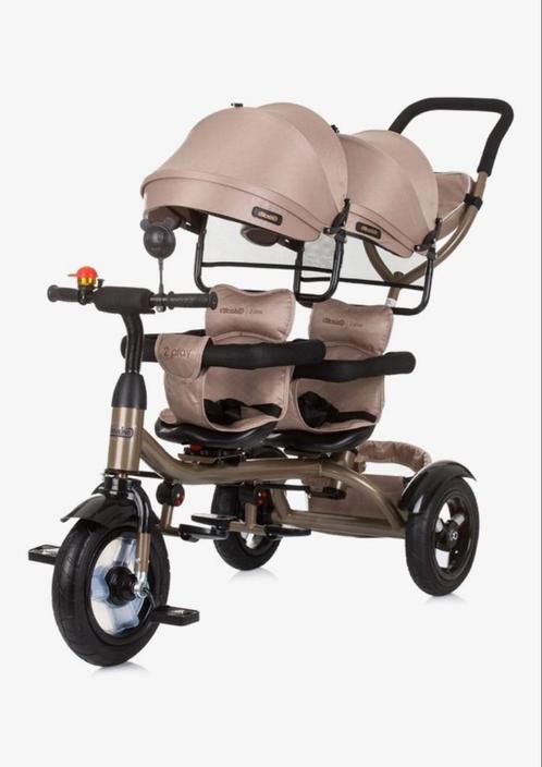 Tweeling driewieler tandem ( Beige ) 3 maanden oud, Kinderen en Baby's, Tweelingen en Meerlingen, Zo goed als nieuw, Ophalen of Verzenden