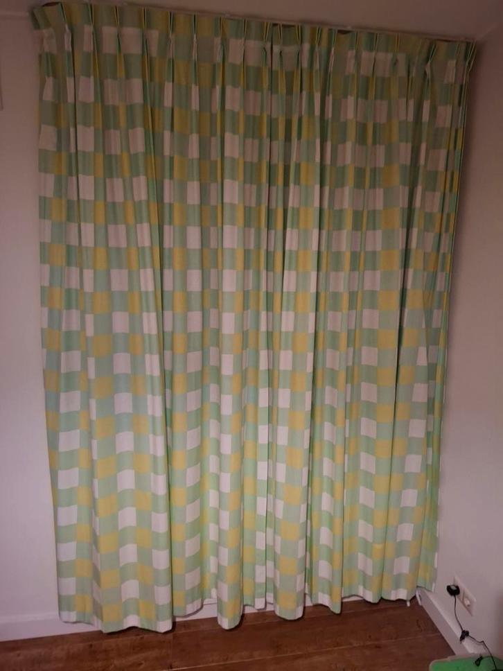 Gordijnen 2x 234x92cm groen/wit geblokt + Bijpassende Lamp, Huis en Inrichting, Stoffering | Gordijnen en Lamellen, 200 cm of meer