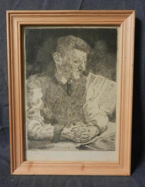 Ets Portret van zijn vader Theo Beerendonk 1935 hxb 16x12 cm, Antiek en Kunst, Kunst | Etsen en Gravures, Ophalen of Verzenden