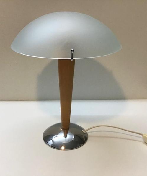 Nette vintage paddenstoel tafellamp, Huis en Inrichting, Lampen | Tafellampen, Zo goed als nieuw, Minder dan 50 cm, Glas, Hout