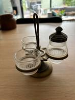 Antiek glazen kruidensetje 3-delig vintage met houder, Ophalen of Verzenden, Zo goed als nieuw