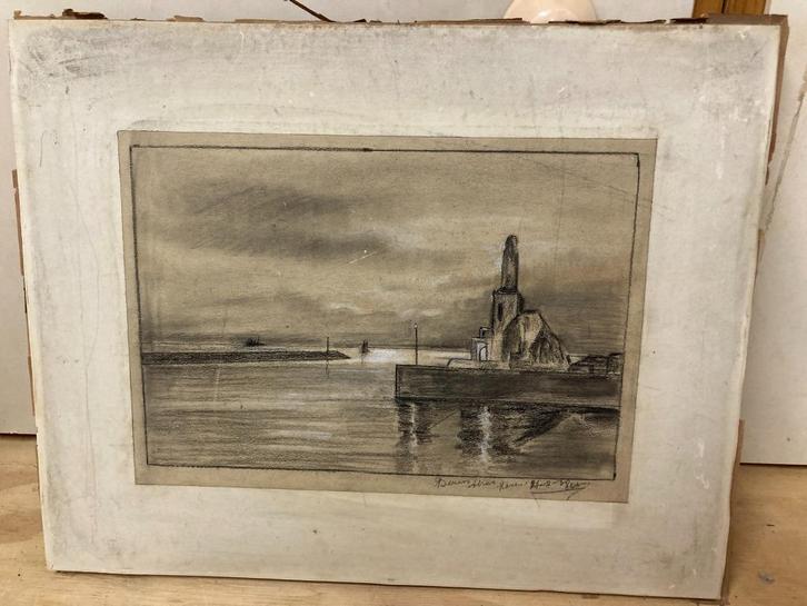 Tekening "Haven van Buenos Aires" 1930., Antiek en Kunst, Kunst | Tekeningen en Foto's, Ophalen of Verzenden