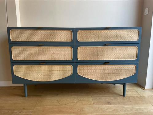 Webbing dressoir Made Blauw houten rotan ladekast retro, Huis en Inrichting, Kasten | Dressoirs, Gebruikt, 100 tot 150 cm, 25 tot 50 cm