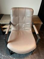 6 Koopmans stoelen met metalen poot en gestikte leerlook, Gebruikt, Overige kleuren, Ophalen of Verzenden, Stof