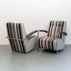 2x Leolux Scylla - Hoge Rug grijs/wit/zwart gestreepte stof, Huis en Inrichting, Fauteuils, Ophalen of Verzenden, Zo goed als nieuw
