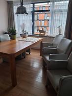 Eiken Eettafel met 6 leren stoelen, Huis en Inrichting, Tafels | Eettafels, Ophalen, 6 stoelen bij de tafel, Gebruikt, 50 tot 100 cm