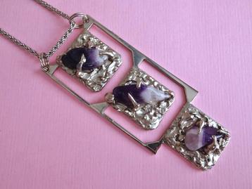 jwg Lange vintage 60s Modernist design ketting amethist beschikbaar voor biedingen